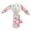 Rabbit Rattle - Cuddie Rattle. Viggo is very preoccupied with this cute rabbit rattle. The sewn-on ribbons in different structures catch his attention.