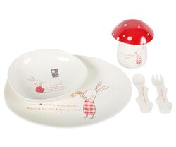 Maileg - Dining set for children (Girl) - Honey Melamin (plate, bowl, fork, spoon and cup with egg holder
