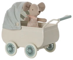 Maileg - Stroller with baby mouse - Mint- Pre-order - expected in stock 3-20-2025