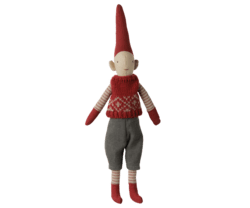 Maileg - Pixy, Str. 1 - Dreng - Rød knitted vest - 2026 - Forudbestilling - Forventes på lager 20/9-2026