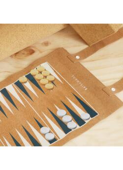 Sunnylife - Backgammon og Dam - Wooden and Cork Roll-Up Game Monochrome