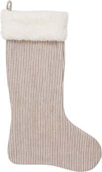 Ib Laursen - Brown and white striped Christmas stocking with white faux fur trim