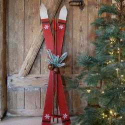 Chic Antique - Vintage Ski with sticks for decoration - 90 cm.