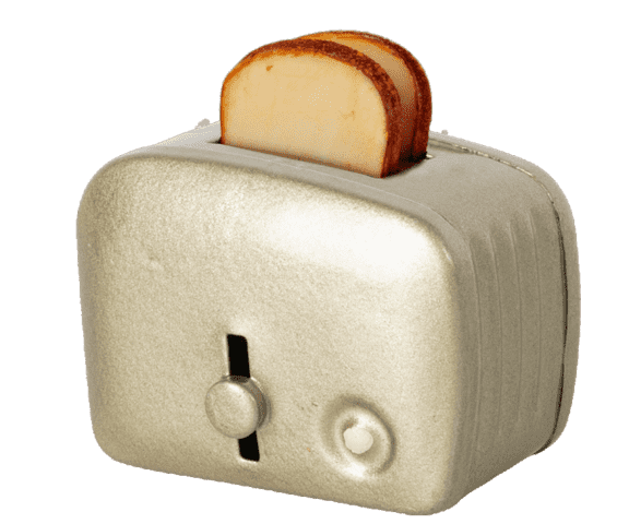 Maileg - Miniature brødrister og brød - (Toaster) Sølv -