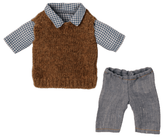 Maileg - Bluse, slipover og bukser til Teddy far