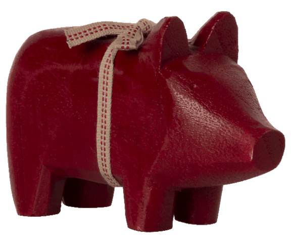 Maileg - Wooden Pig, Small - Red