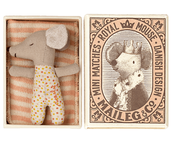 Maileg - Sleepy / wakey baby mouse in matchbox - Pink -