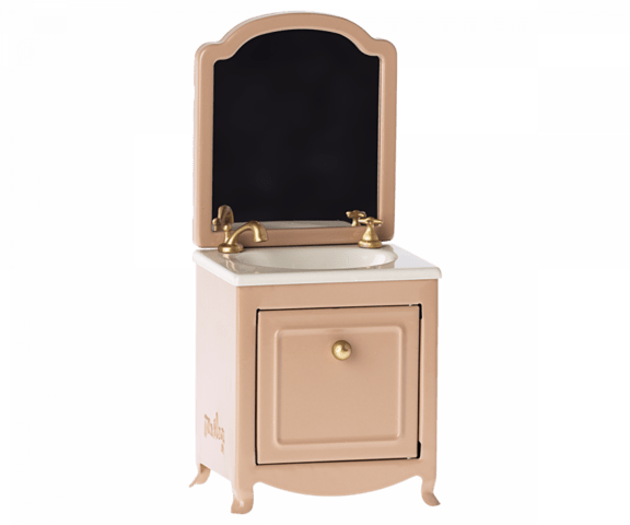 Maileg - Chest of drawers with sink and mirror, Mouse - Dark powder