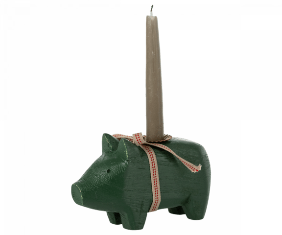 Maileg - Pig candlestick, Small - Dark green