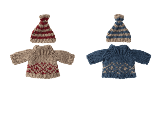 Maileg - Knitted sweater and hat, Mouse, for mother or father - Choose between 2 models - Pre-order - Expected in stock 11-15-24