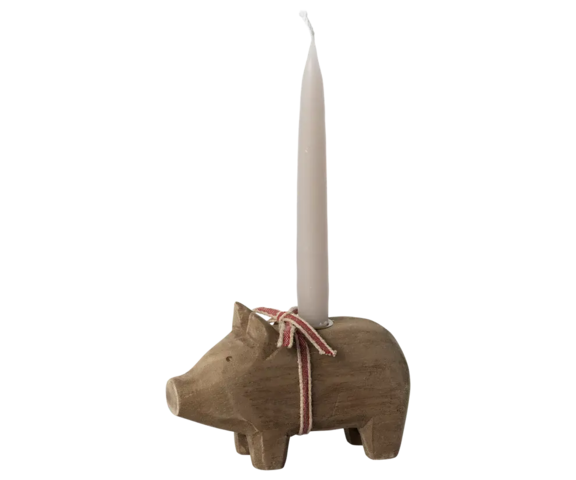 Maileg - Candlestick, Pig, Small - Nature - Pre-order - Expected in stock from 1/11/2024
