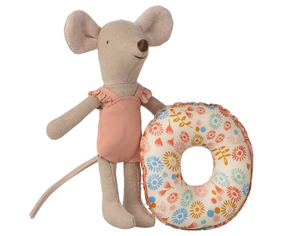 Maileg - Beach mouse with swim ring, Little sister - Flowers - Pre-order - expected in stock 05-20-2025