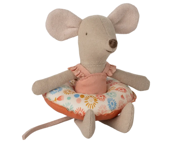 Maileg - Beach mouse with swim ring, Little sister - Flowers - Pre-order - expected in stock 05-20-2025