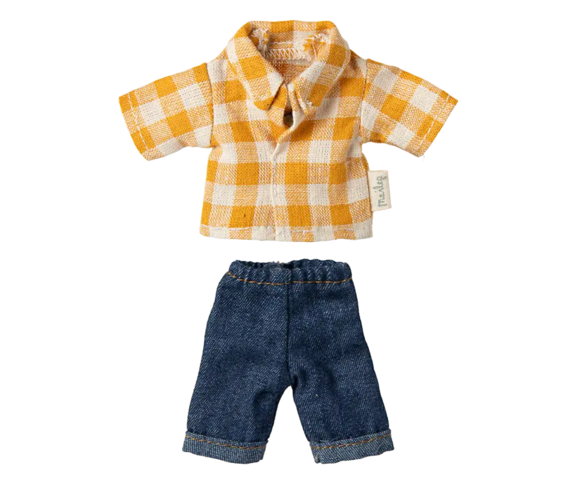 Maileg - Checkered Yellow Shirt and Pants, Dad Mouse - Pre-order - expected in stock 10-3-2025