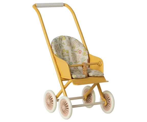 Maileg - Stroller, Micro - Yellow - Pre-order - Expected in stock 20-4-2024