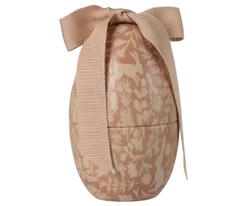 Rosa metal påskeæg med dyreprint og blød sløjfe