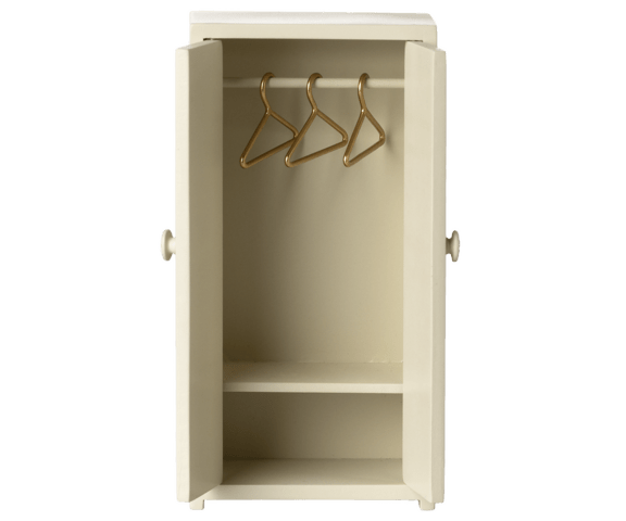 Lille træskab til Maileg mus med gyldne bøjler