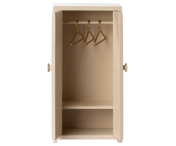 Lille træskab til Maileg mus med gyldne bøjler