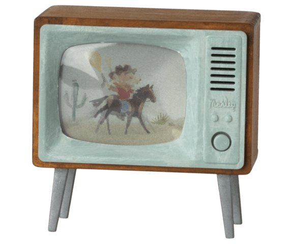 legetøjsfjernsyn til musehus med træramme