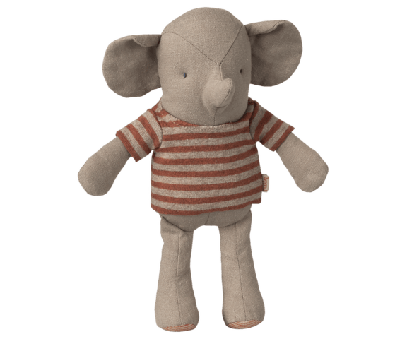 Lille Jumbo er en lille elefant i stribet bluse, designet til små hænder og fantasifuld leg.