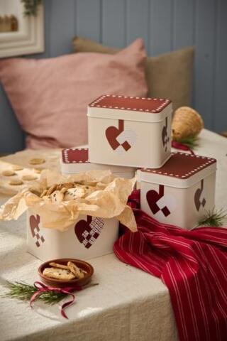 Ib Laursen - Cookie tin w/braided Christmas hearts, square