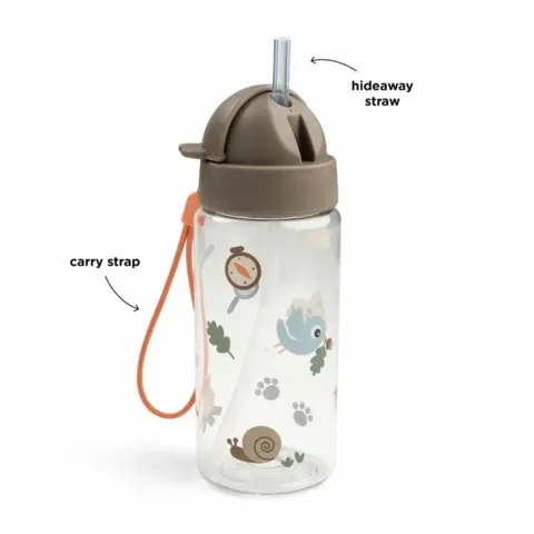 Done By Deer - Drinking bottle w/straw - Tiny trails - 350 ml - Choose sand and green