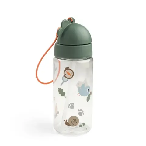 Done By Deer - Drinking bottle w/straw - Tiny trails - 350 ml - Choose sand and green