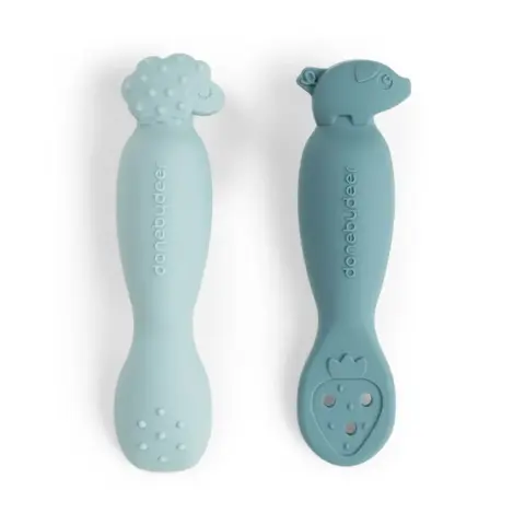 Done By Deer - Learning spoon set - Tiny farm - Choose between blue and powder