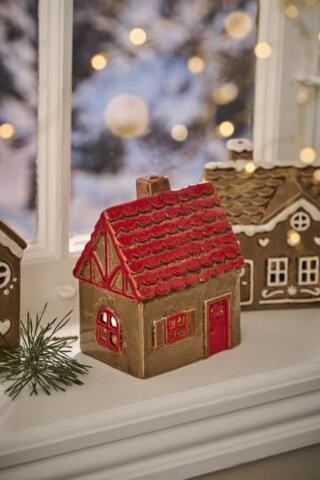 Ib Laursen - House for tealights Silent Night red roof and red door