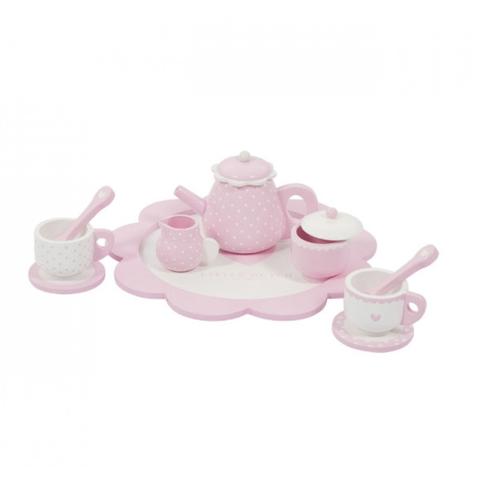 Tea set, WOODEN TEA SET, MINT or PINK. Emma has invited Svea to a tea party.