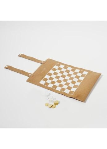 Sunnylife - Backgammon og Dam - Wooden and Cork Roll-Up Game Monochrome