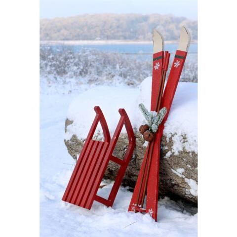 Chic Antique - Vintage Ski m. stave til deko - 90 cm.