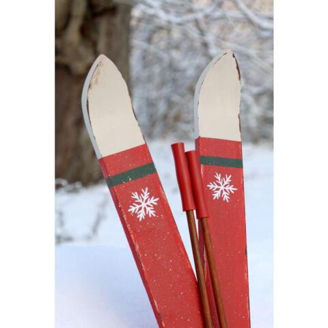 Chic Antique - Vintage Ski m. stave til deko - 90 cm.