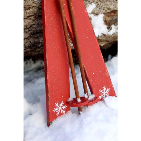 Chic Antique - Vintage Ski m. stave til deko - 90 cm.