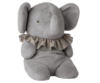 Blød blå/grå elefant i plys der kan sidde selv