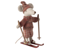 Maileg - Winter Mouse with Skis, Big Sister - Rose - Pre-order - Expected delivery : 15-10-24
