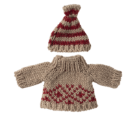Maileg - Knitted sweater and hat, Mouse, for mother or father - Choose between 2 models - Pre-order - Expected in stock 11-15-24