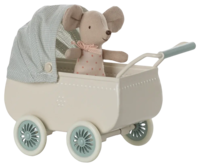 Maileg - Stroller with baby mouse - Mint- Pre-order - expected in stock 3-20-2025